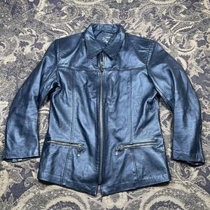 Vtg 90s Forte Mexican Black Leather Motorcycle Jacket Mens Size Small